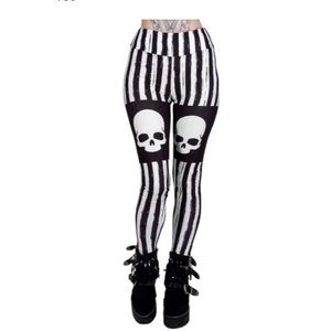 (SOLD ON MERCARI) Too Fast BLACK AND WHITE STRIPED SKULL HIGH WAIST LEGGINGS